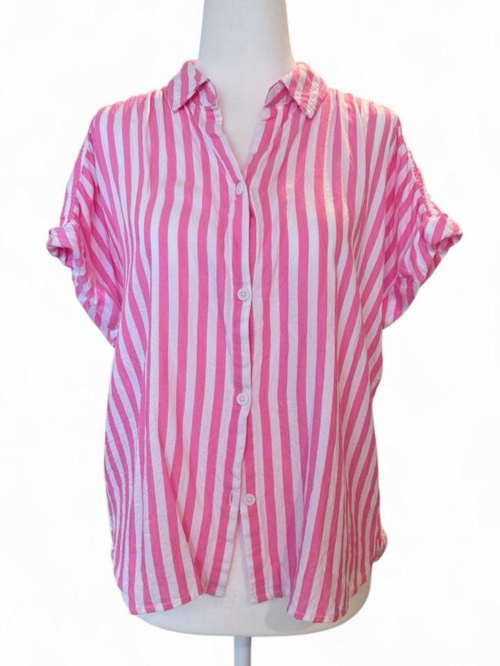 beachlunchlounge Pink and White Vertical Stripe Button-Down Shirt